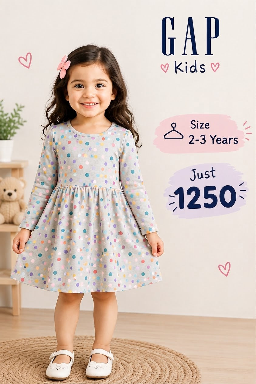 GAP Kids Grey Polka Dot Long-Sleeve Dress for Toddler Girls