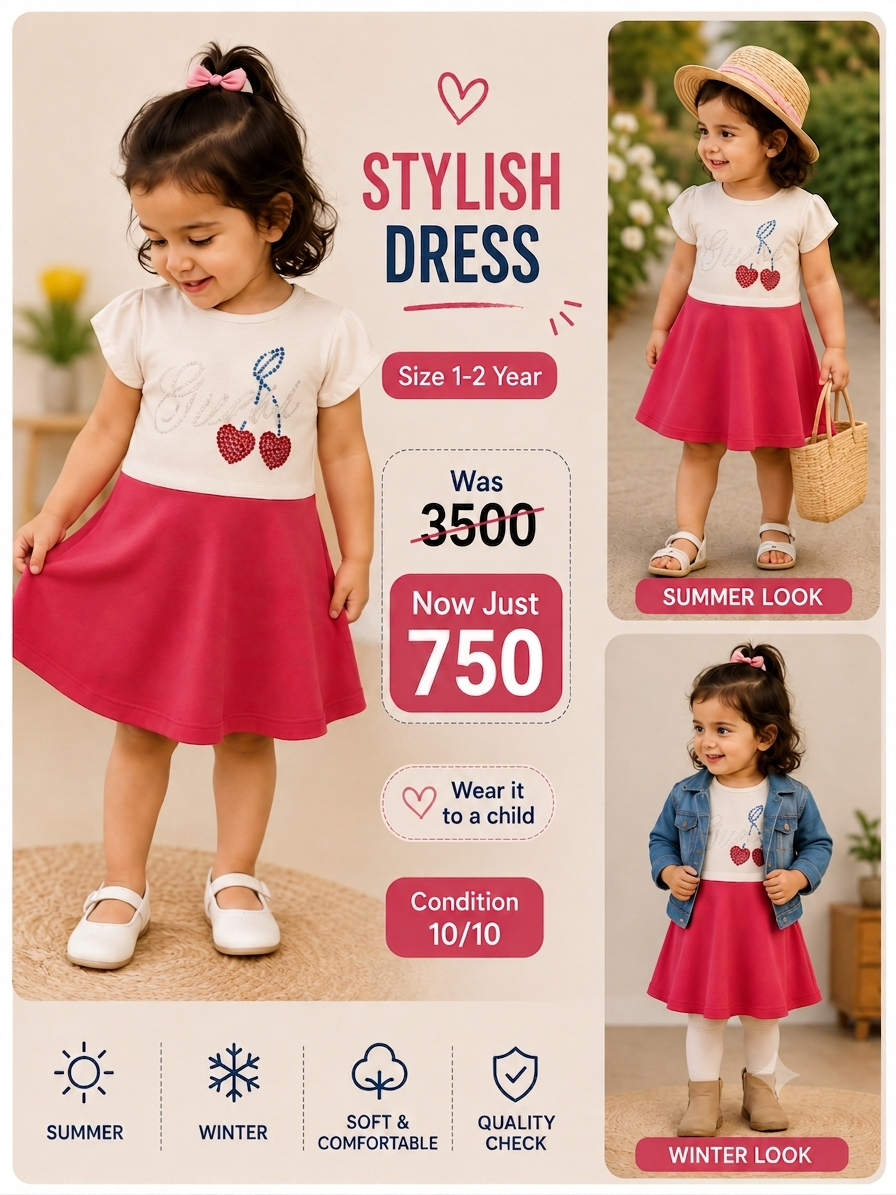 Girls Cherry Print Dress | jersey Casual Dress