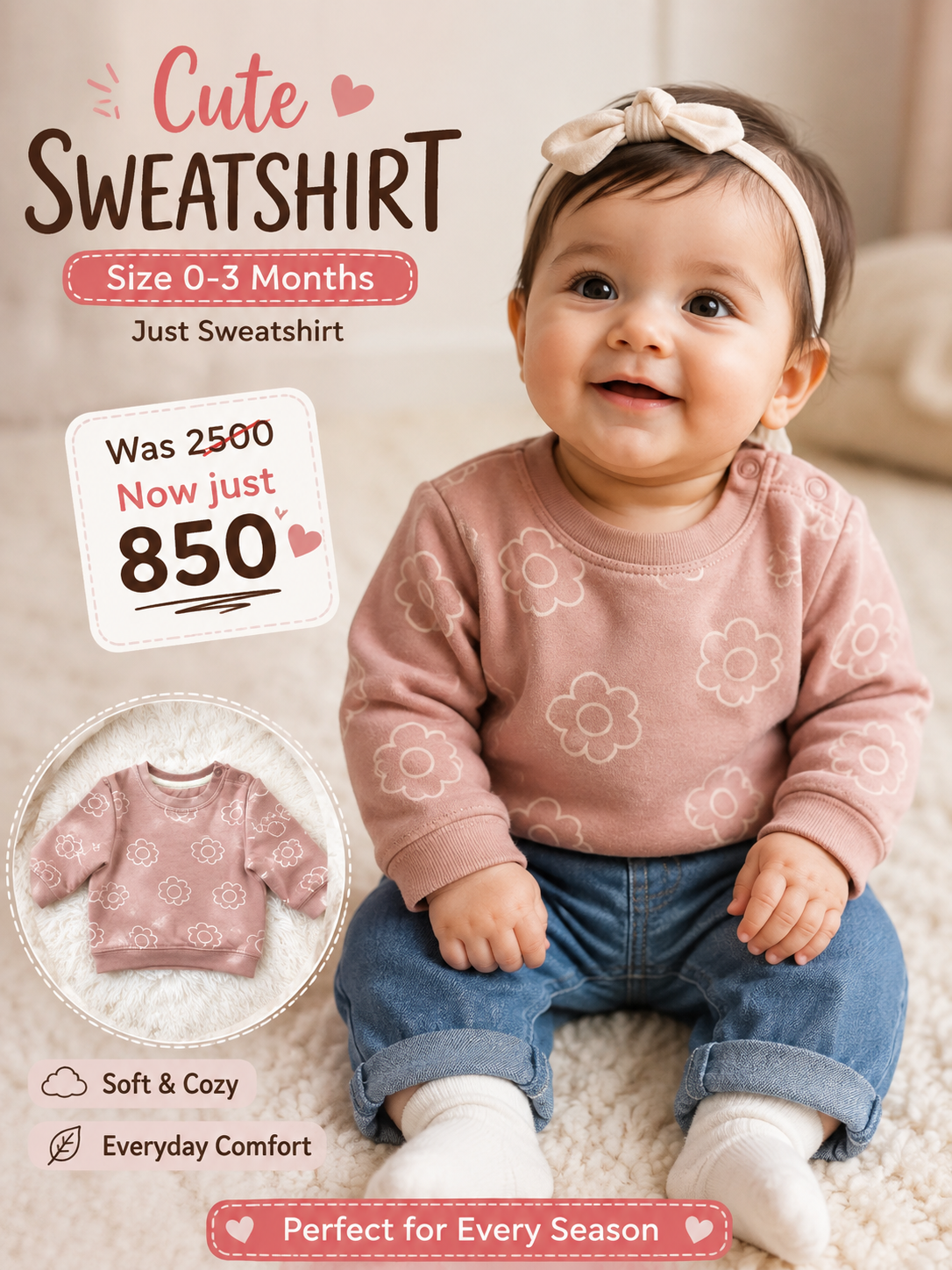 Cute Floral Print Mauve Baby Sweatshirt
