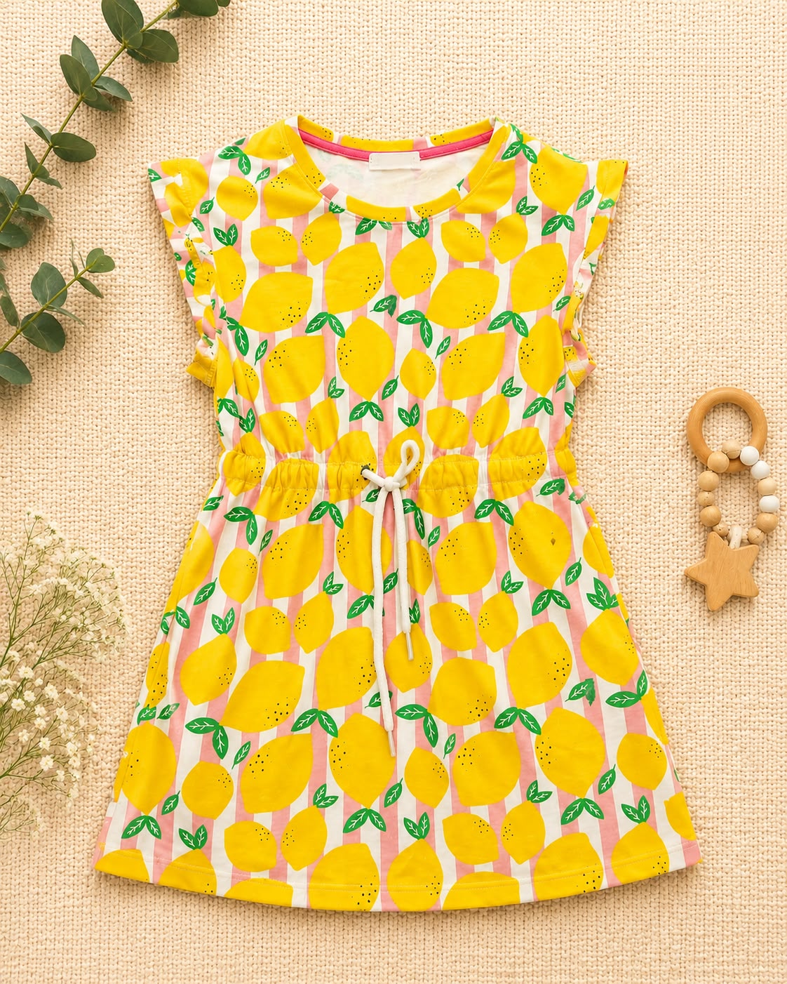Fresh & Fun Yellow Lemon Print Girls Summer & Winter Top