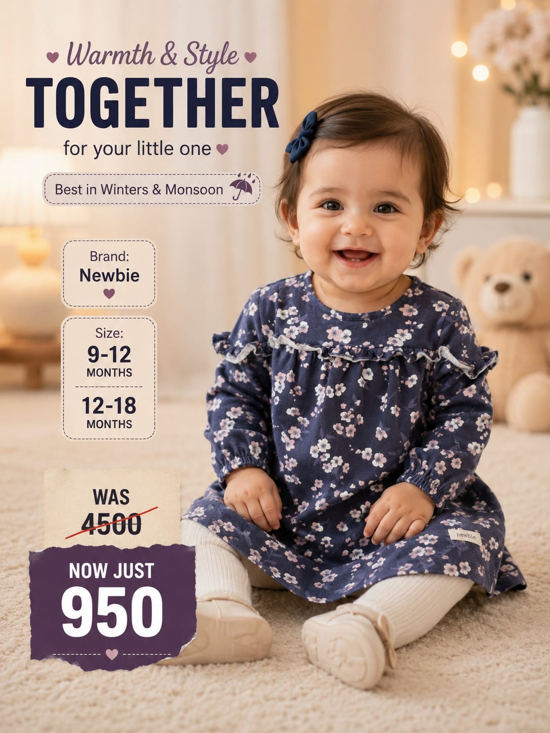 Casual Winter & Monsoon Floral Tunic Top for Baby Girls – Newbie