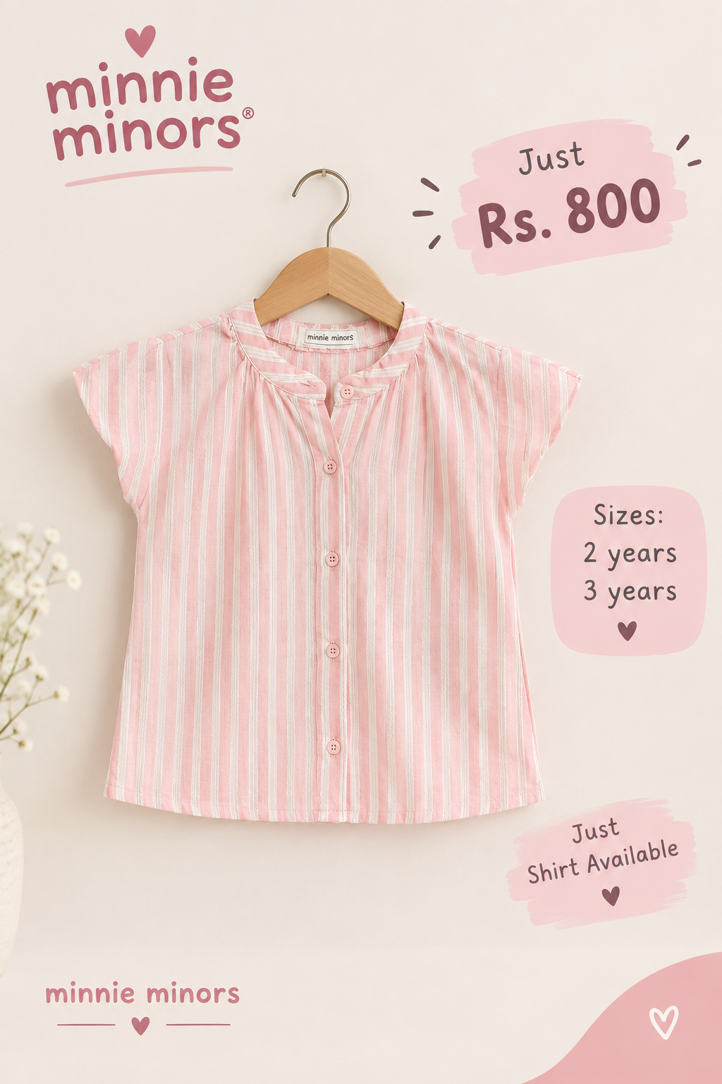 Minnie Minors Pink and White Striped Button-Down Shirt for Girls