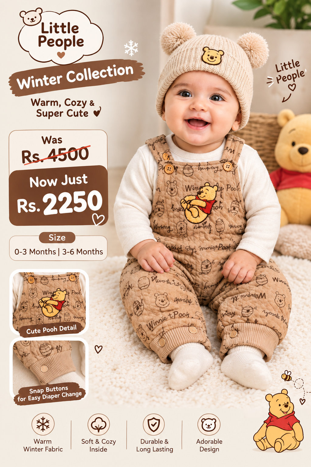 Little People Winnie the Pooh Winter Dungaree Set for Babies