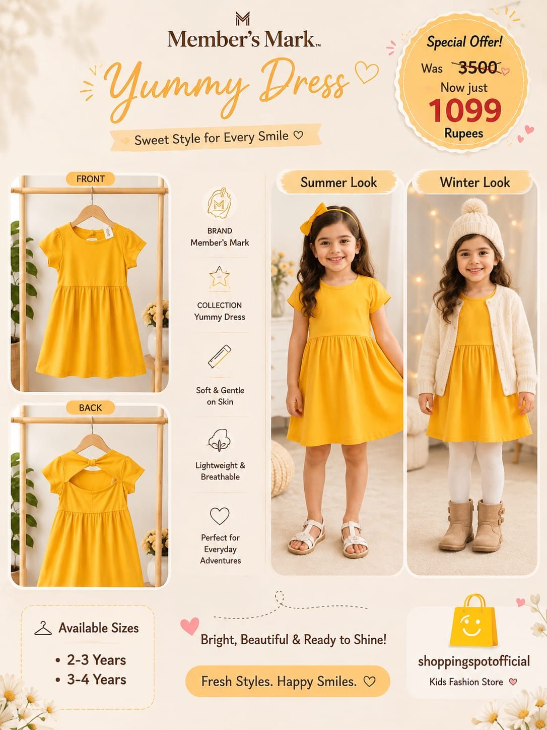 Member's Mark Yummy Dress for Girls
