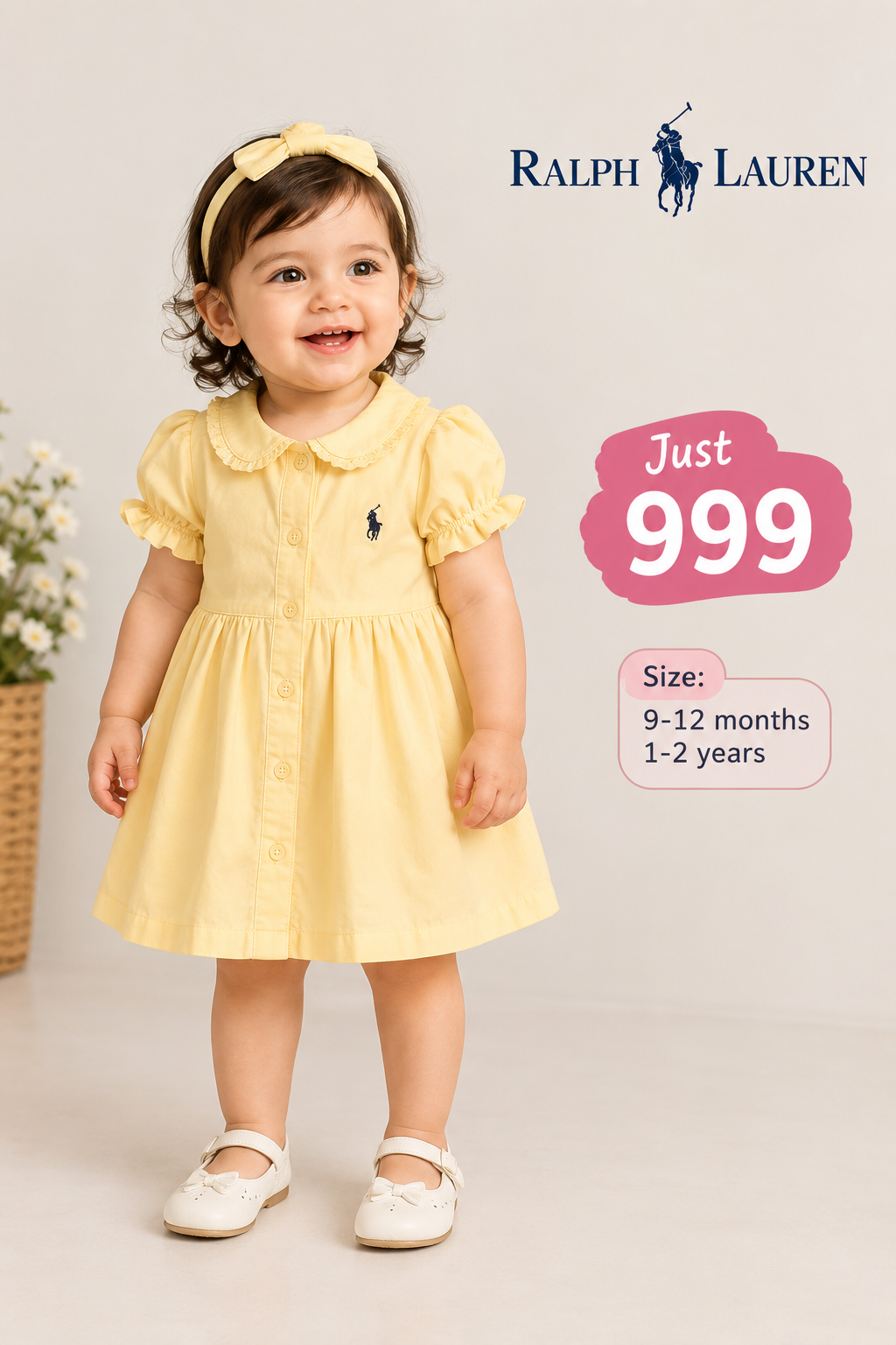 Ralph Lauren Yellow Button-Front Dress for girls
