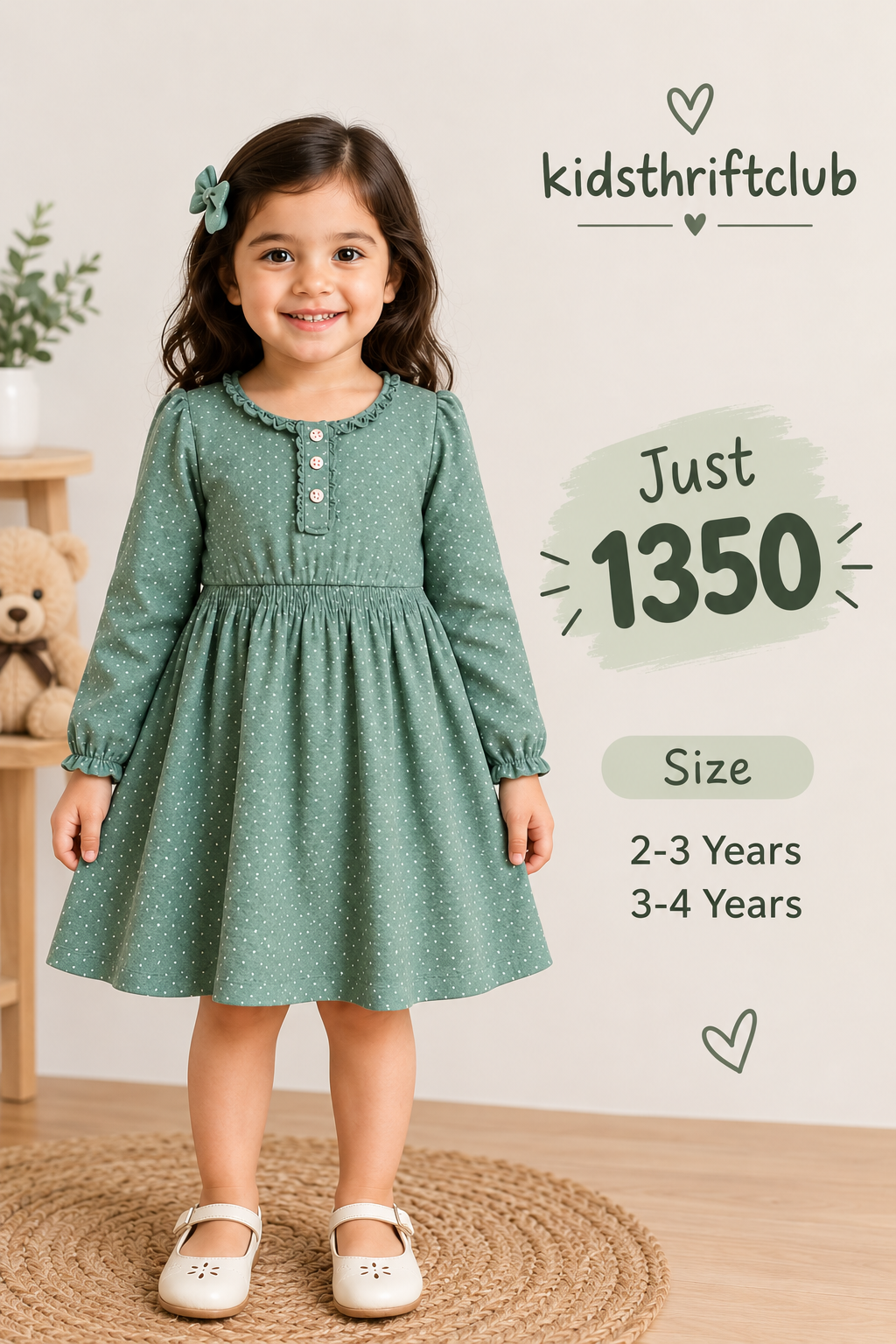 OshKosh Girls Green Polka Dot Dress