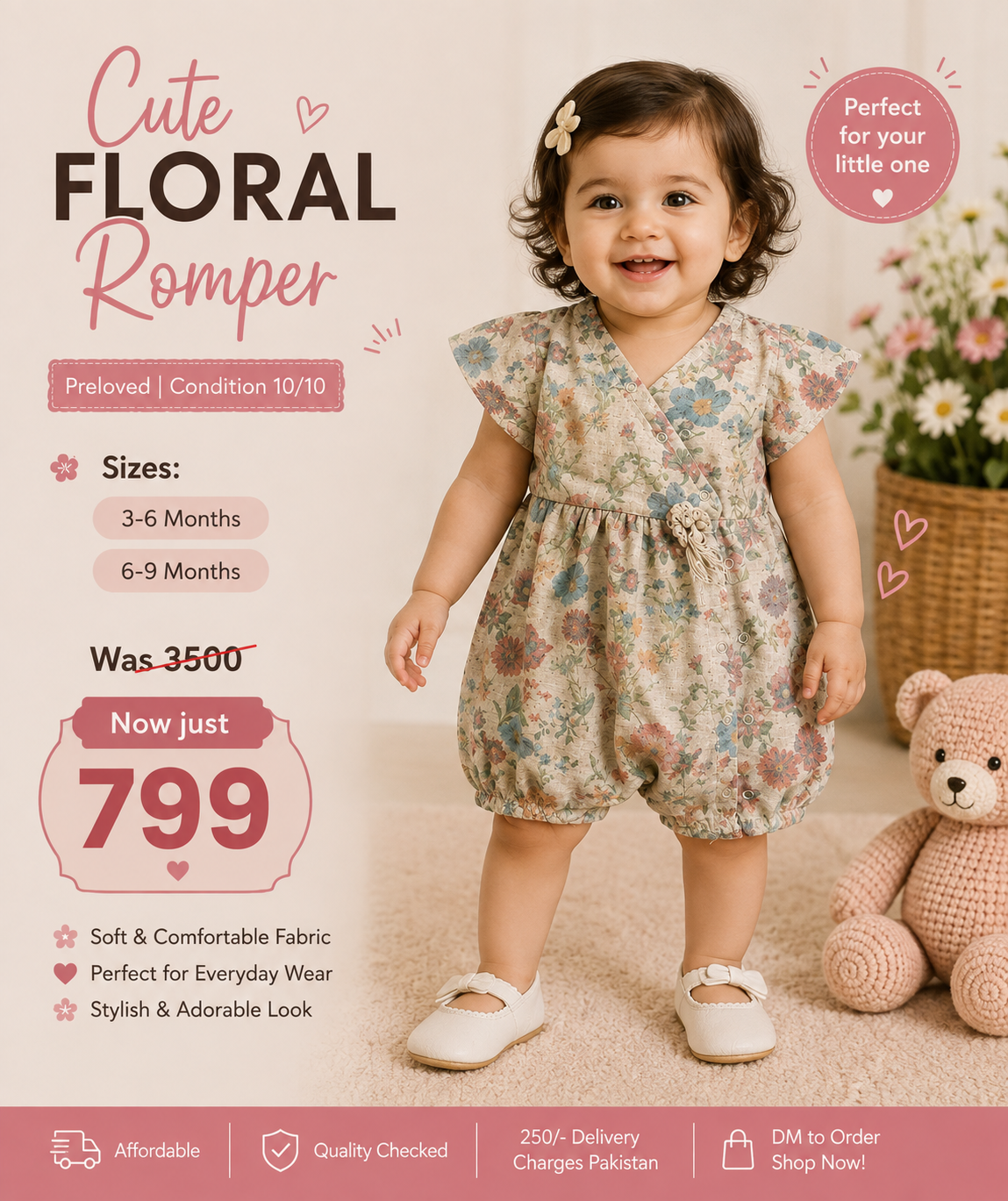 Girls Floral Printed Romper – Soft & Comfortable Baby Romper