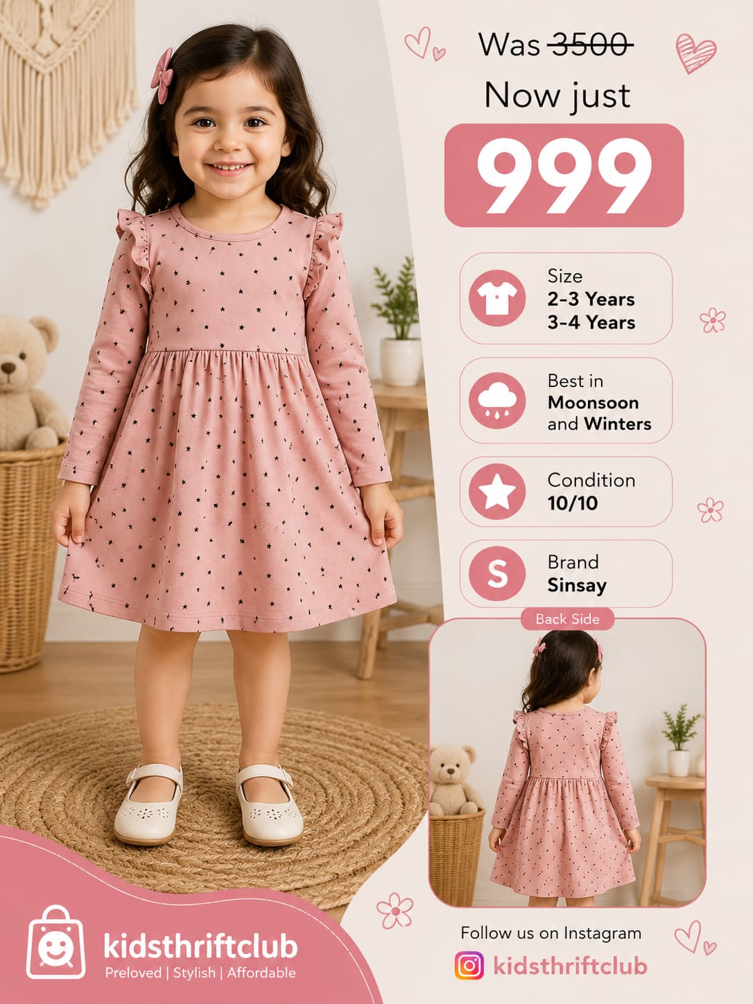 Sinsay Girls Pink Star Print Dress | Cute Frock