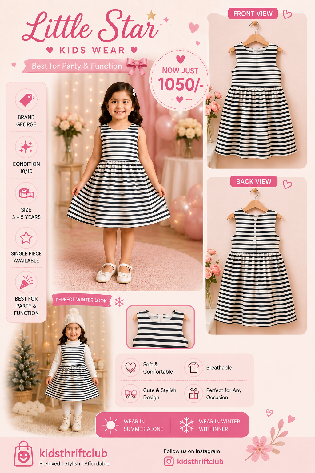 Little Star Kids Wear – George Girls Striped All-Season Dress