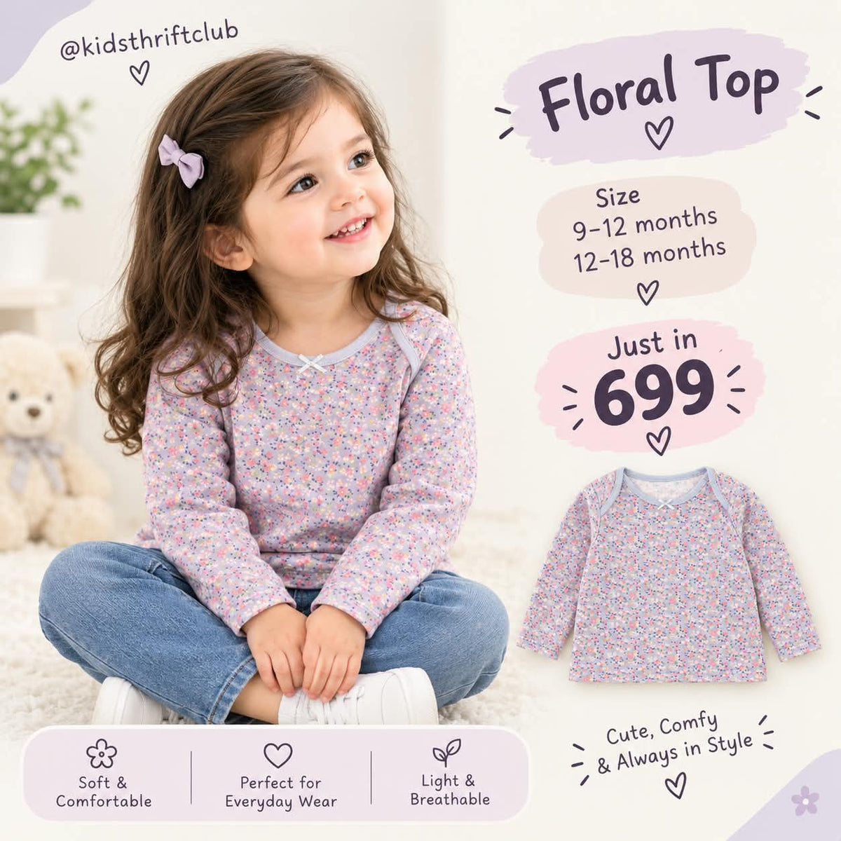 Purple Floral Printed Long Sleeve Shirt for Baby Girls | Cute Casual Winter Top
