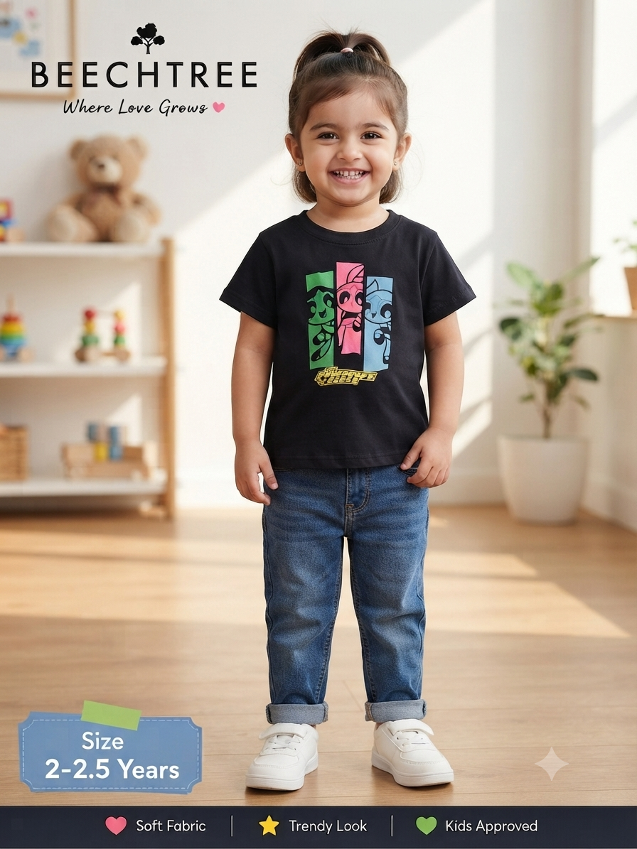 Beechtree The Powerpuff Girls Black Graphic T-Shirt