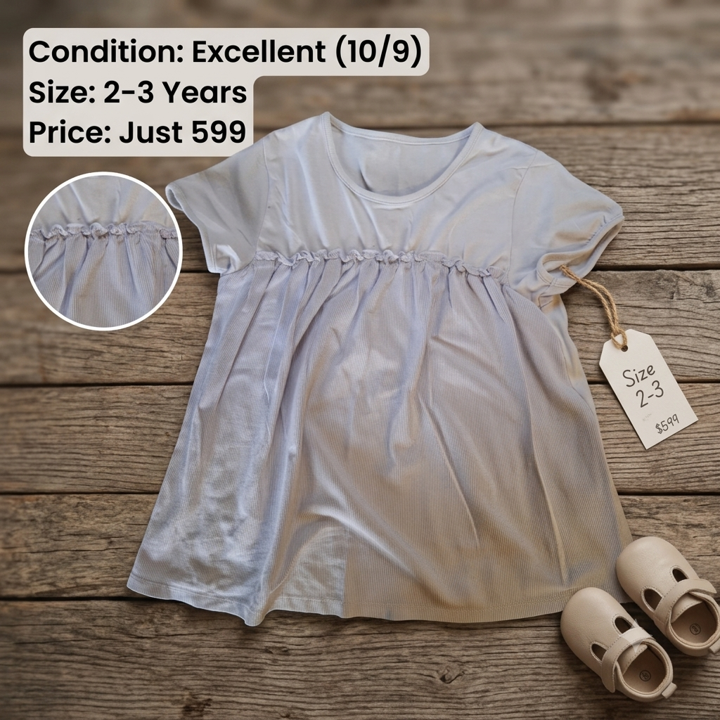 Toddler Girls Light Blue Ruffled Babydoll Tunic Top (2–3 Years) – Short Sleeve Casual Shirt