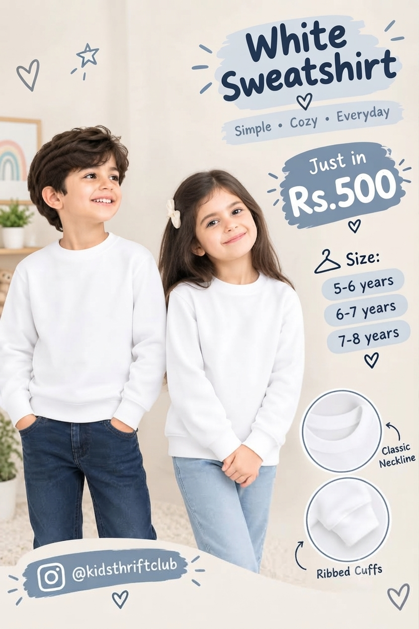 Unisex White Sweatshirt - Simple Cozy Everyday Pullover for Kids