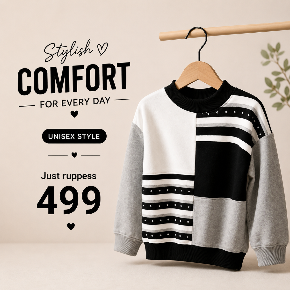 Unisex Monochrome Colorblock Crewneck Sweatshirt – Kids Winter Pullover