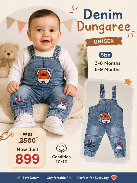 Unisex Baby Denim Dungaree | Soft Cotton Jumpsuit | 3–9 Months