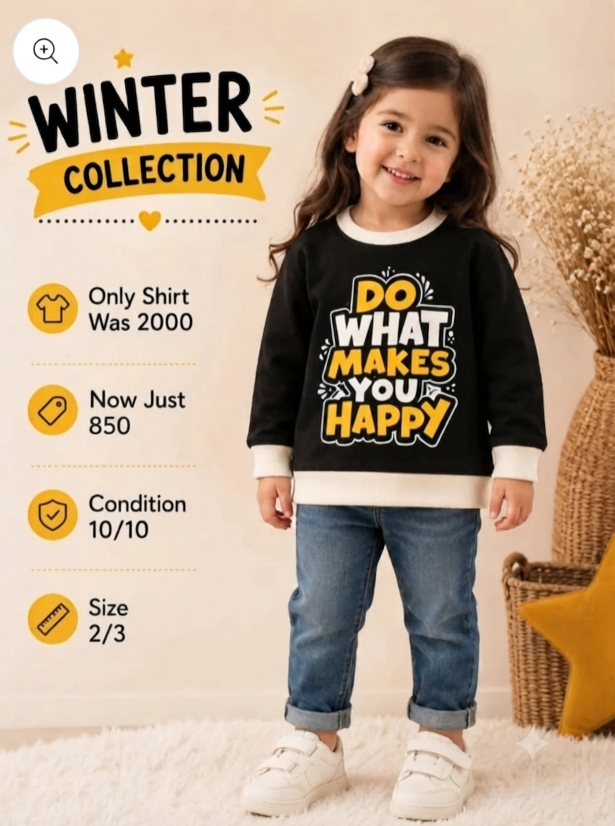 Girls Black Graphic Sweatshirt - "Do What Makes You Happy