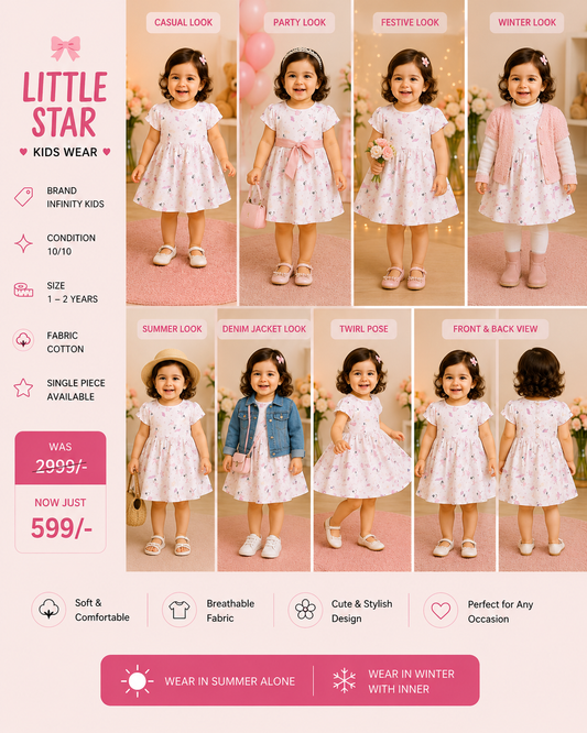 Infinity Kids Baby Girls Floral Print Frock (1–2 Years) – All-Season Party Dress
