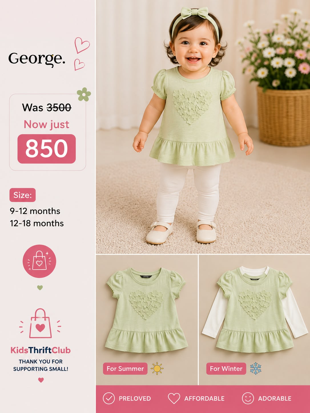 George Girls Green Heart Peplum Top | Baby Girls Summer & Winter Top
