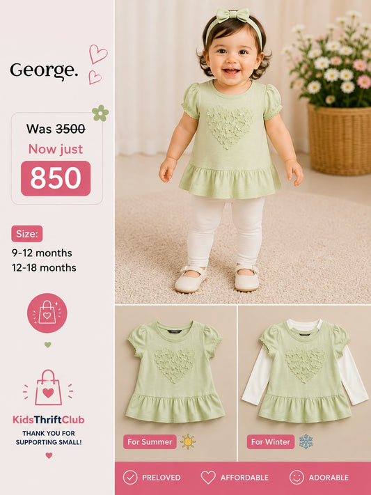 George Girls Green Heart Peplum Top | Baby Girls Summer & Winter Top