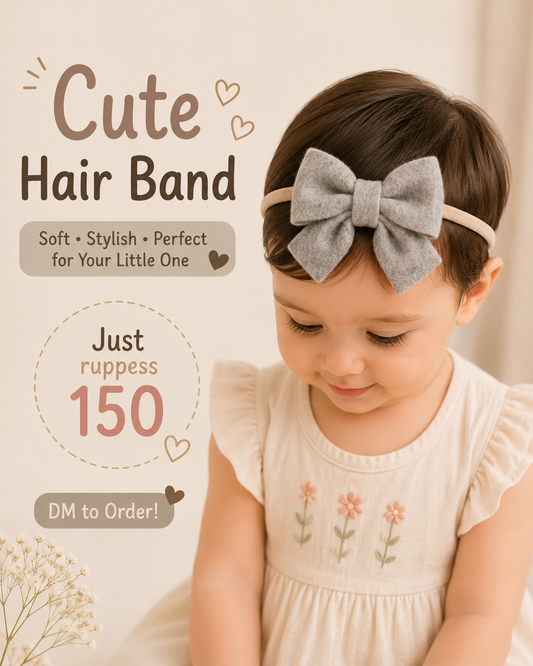 Light Grey Felt Fabric Toddler Headband – Gentle Stretch Bow