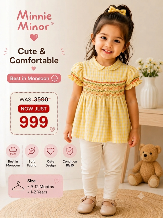 Minnie Minor Girls Yellow Gingham Smocked Top – Cute Collar Design