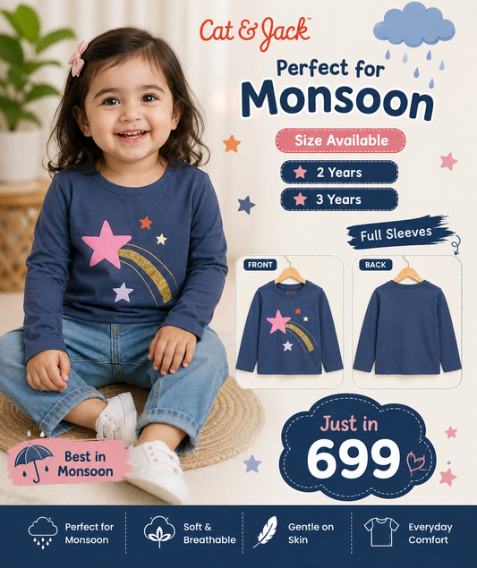 Cat & Jack Navy Blue Shooting Star Full-Sleeve Top for Monsoon