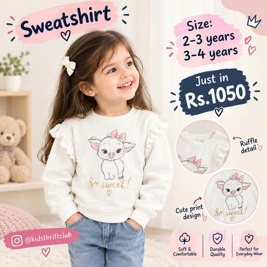 "So Sweet!" Calf Graphic Off-White Sweatshirt for Girls