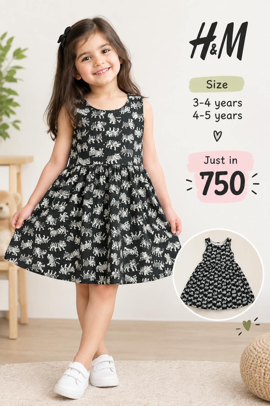 H&M Kids Black and White Animal Print Dress