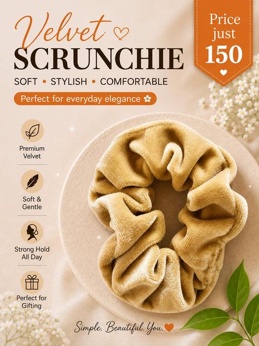 Soft Premium Plush Golden Mustard Velvet Scrunchie – Elastic Hair Tie