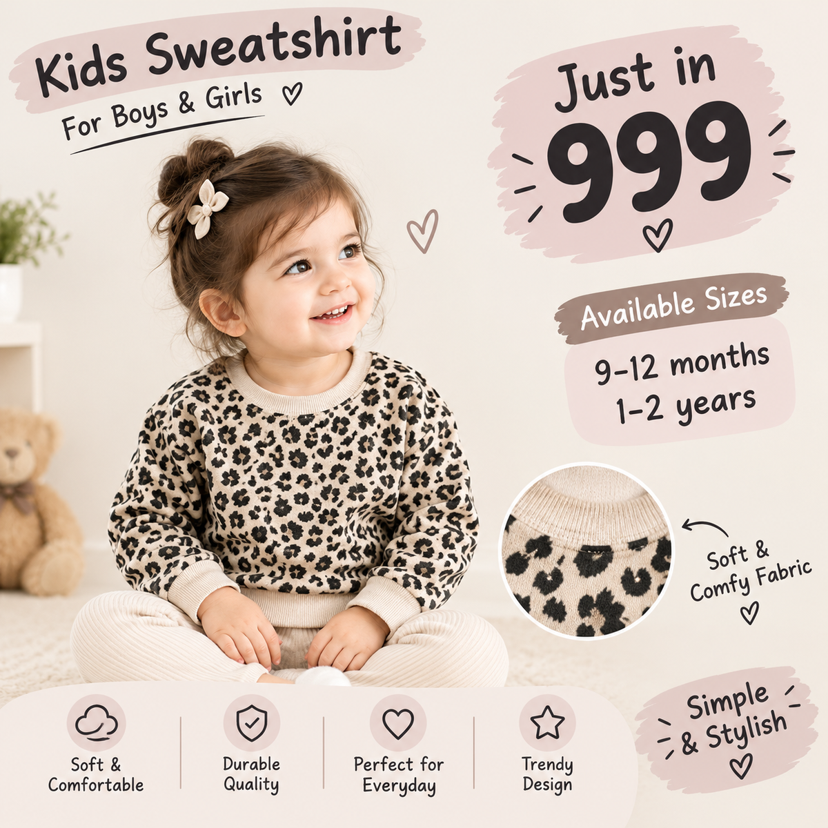 Kids Leopard Print Unisex Sweatshirt for Boys & Girls