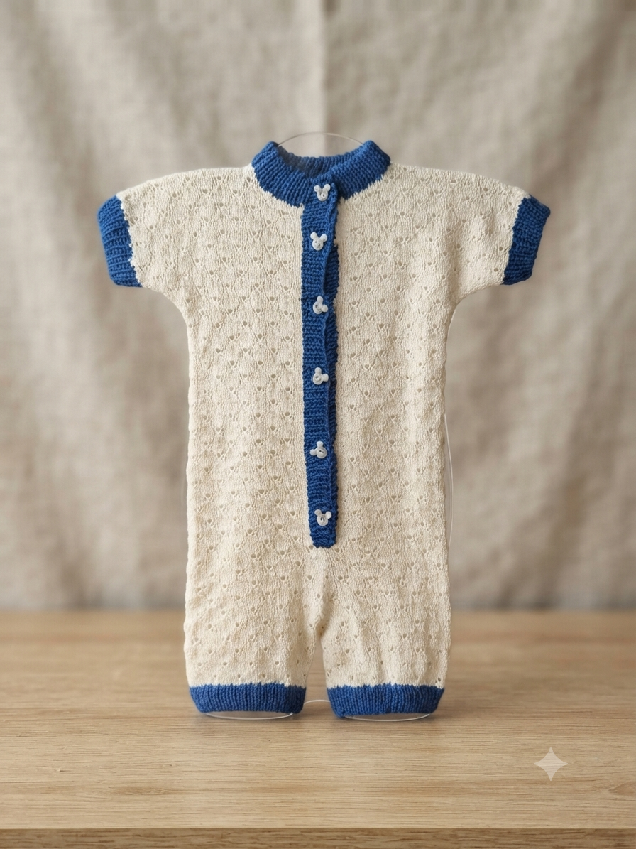 Handmade Knitted Romper with Bear Buttons