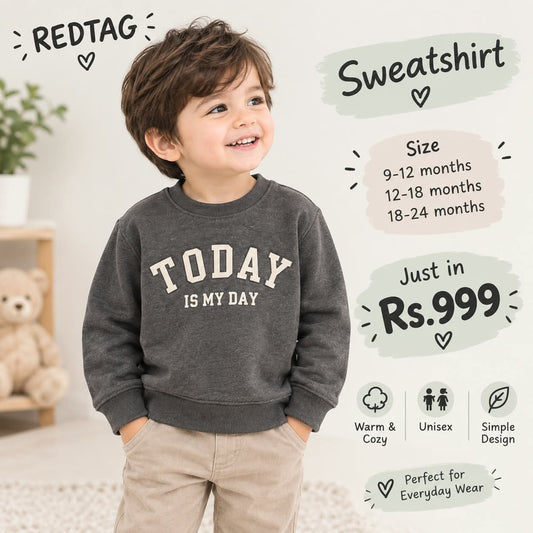Dark Gray "Today Is My Day" Graphic Sweatshirt | Cozy Unisex Kids Pullover