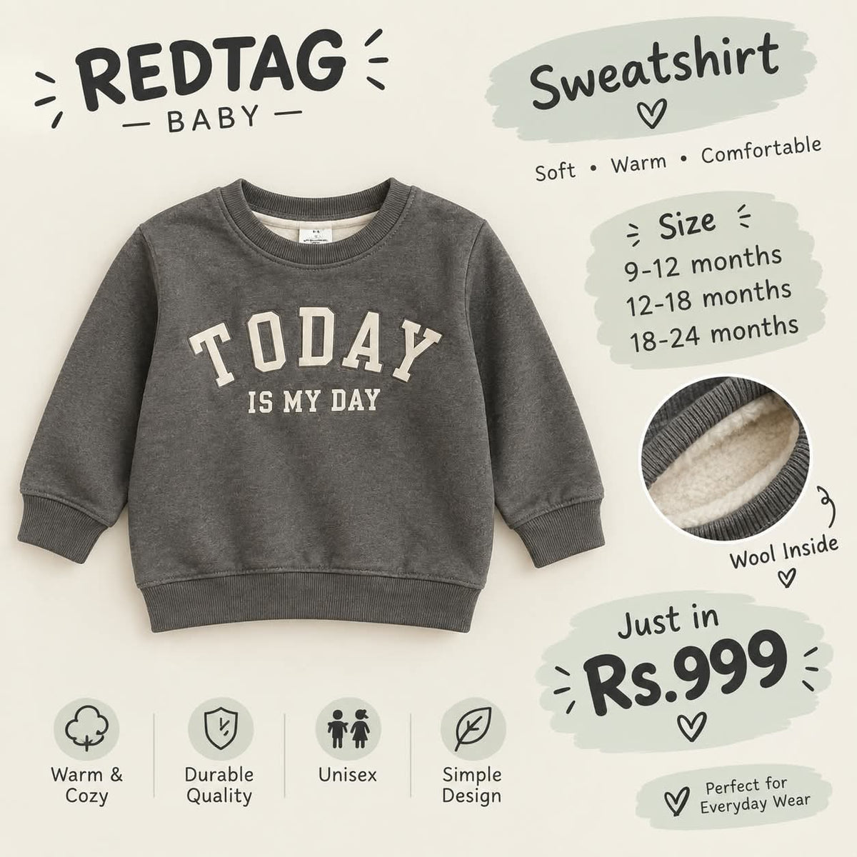 Dark Gray "Today Is My Day" Graphic Sweatshirt | Cozy Unisex Kids Pullover