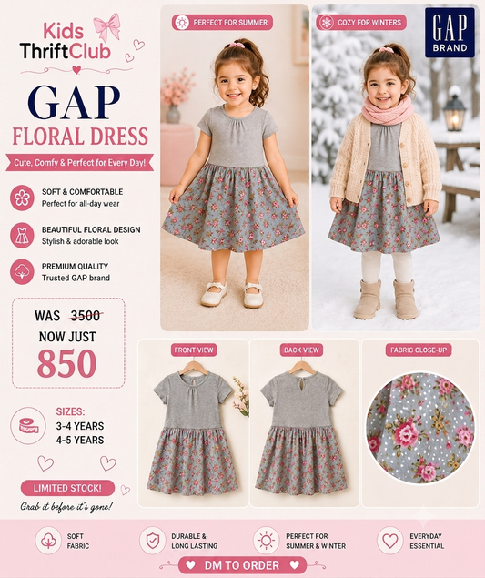 GAP Girls Floral Dress – Stylish Kids Dress for Summer & Winter