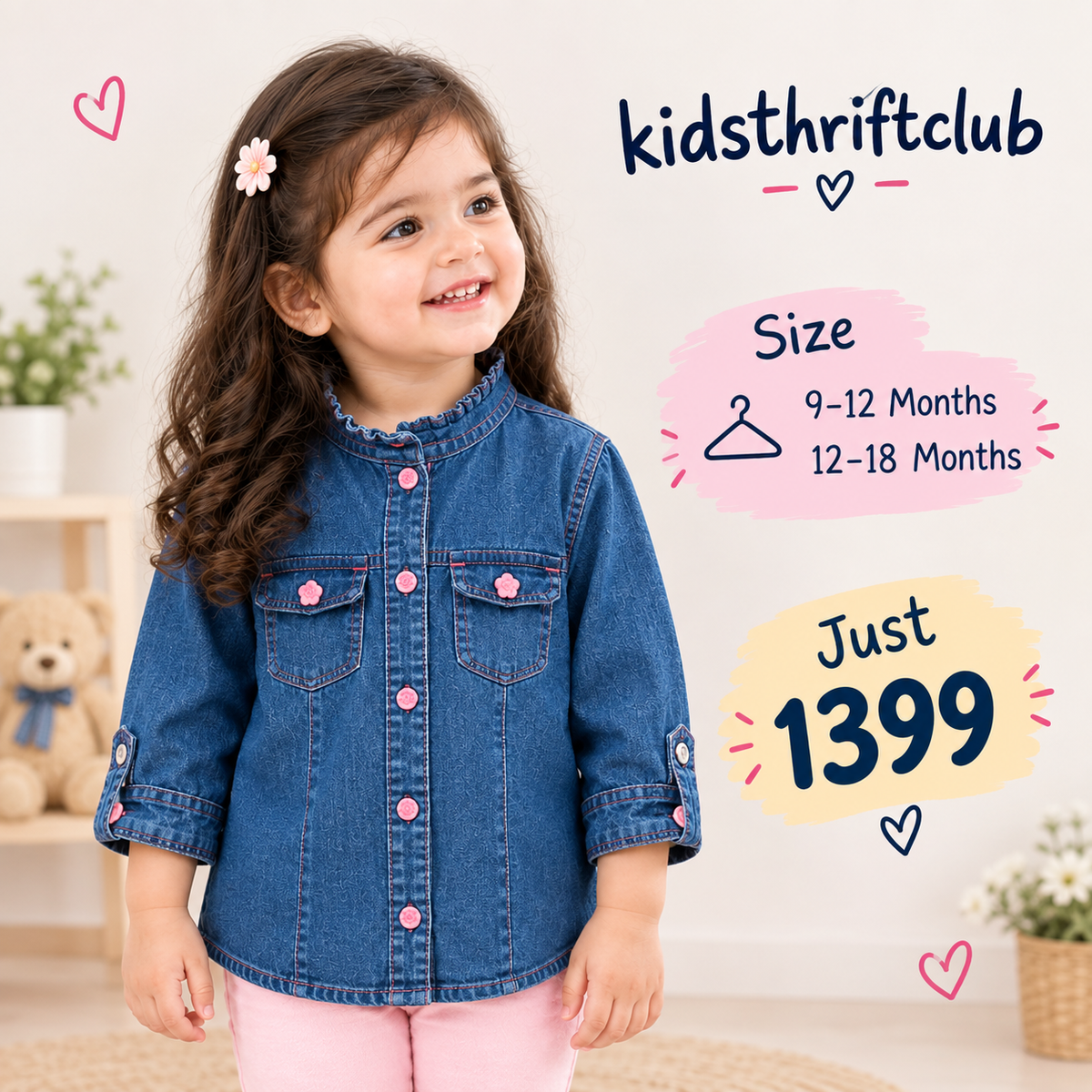 Blue Denim Button-Down Shirt for Baby Girls