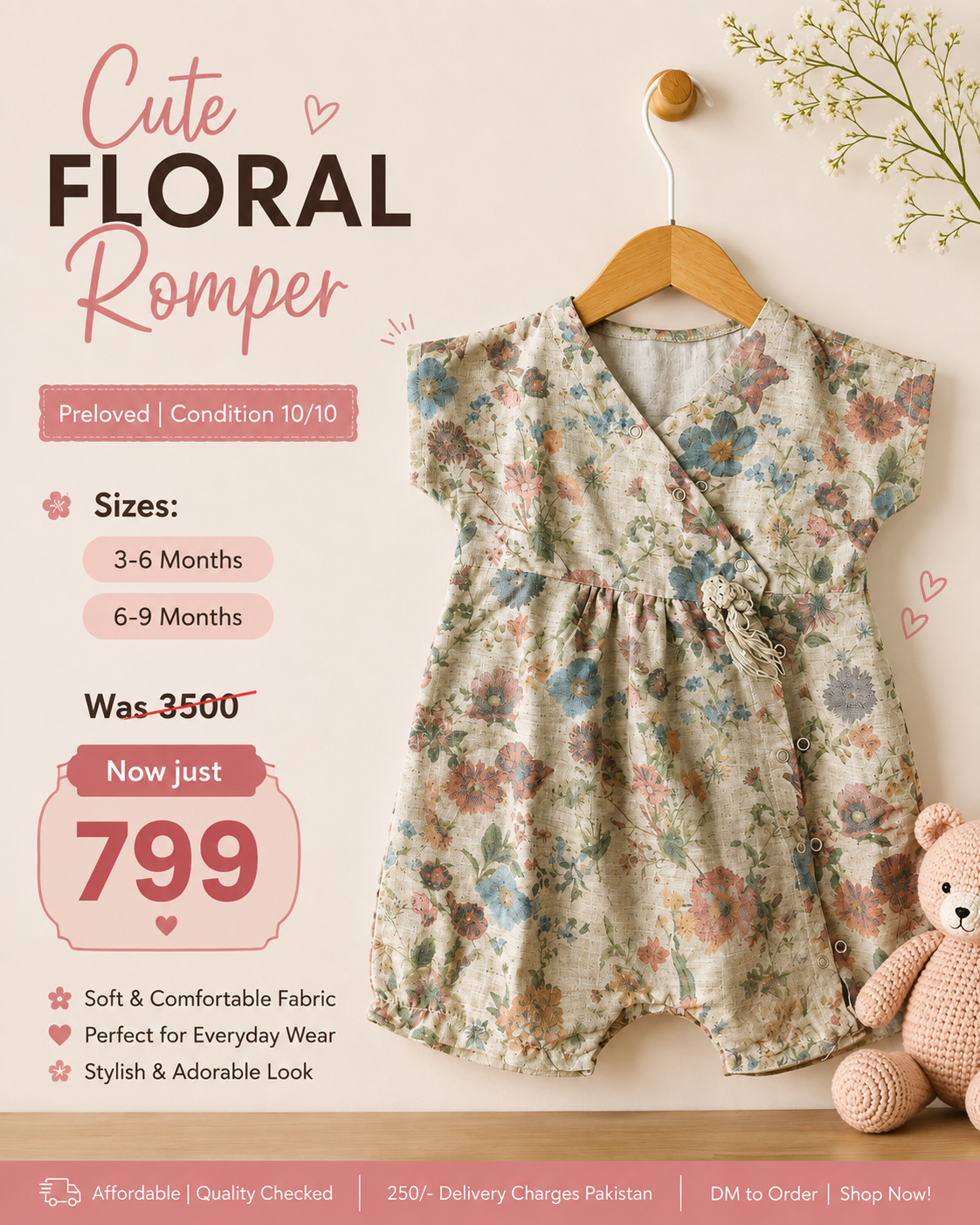 Girls Floral Printed Romper – Soft & Comfortable Baby Romper