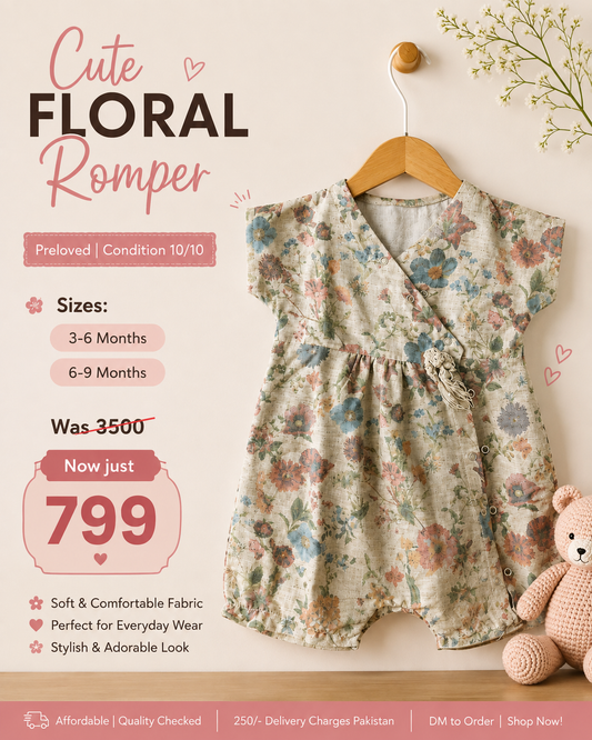 Girls Floral Printed Romper – Soft & Comfortable Baby Romper