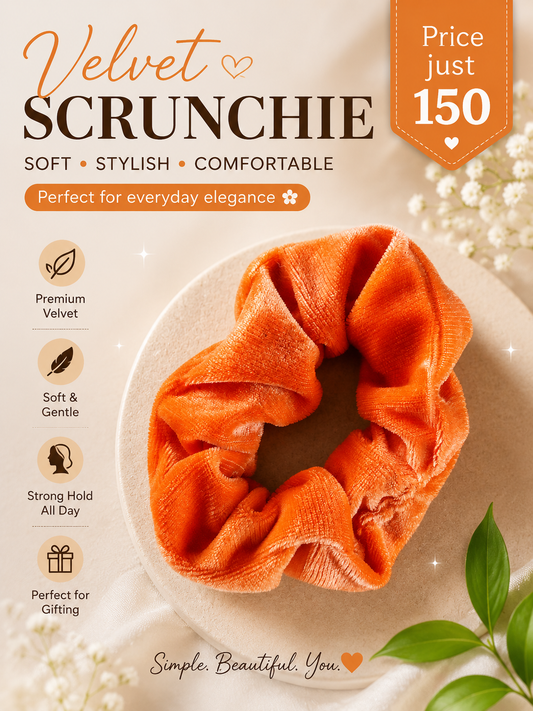 Soft Premium Plush Burnt Orange Velvet Scrunchie – Elastic Hair Tie