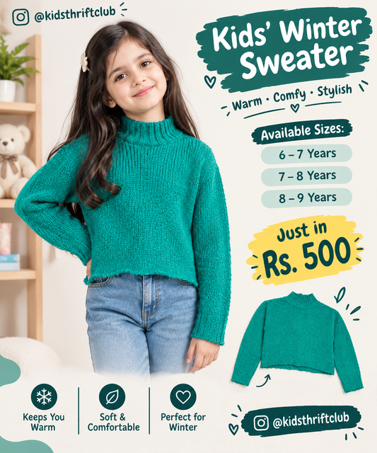 Warm Teal Kids' Winter Sweater for Girls