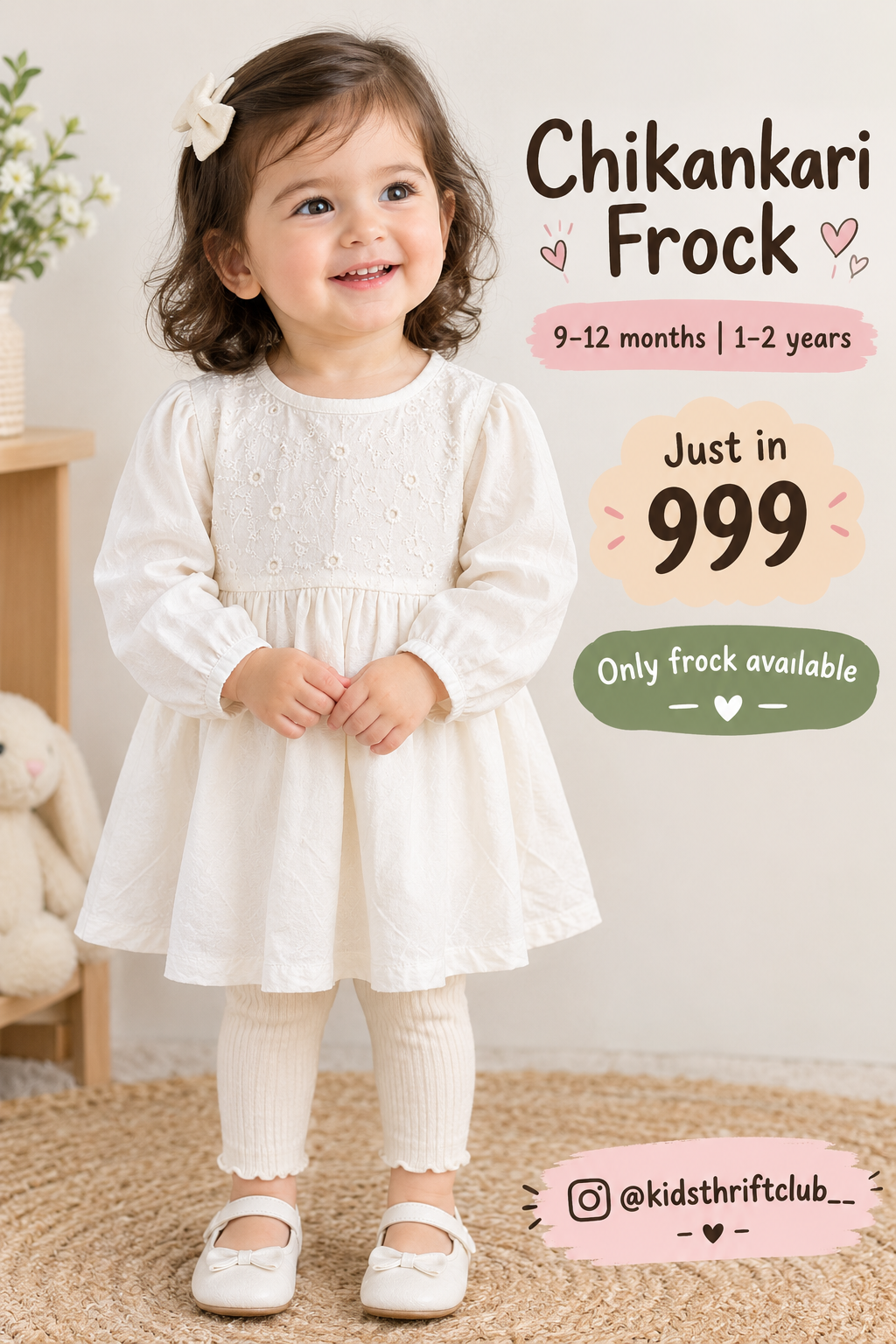 White Embroidered Chikankari Frock for Baby Girls and Toddlers