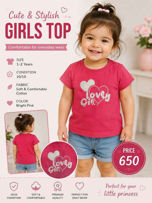 Girls red Love Printed T-Shirt