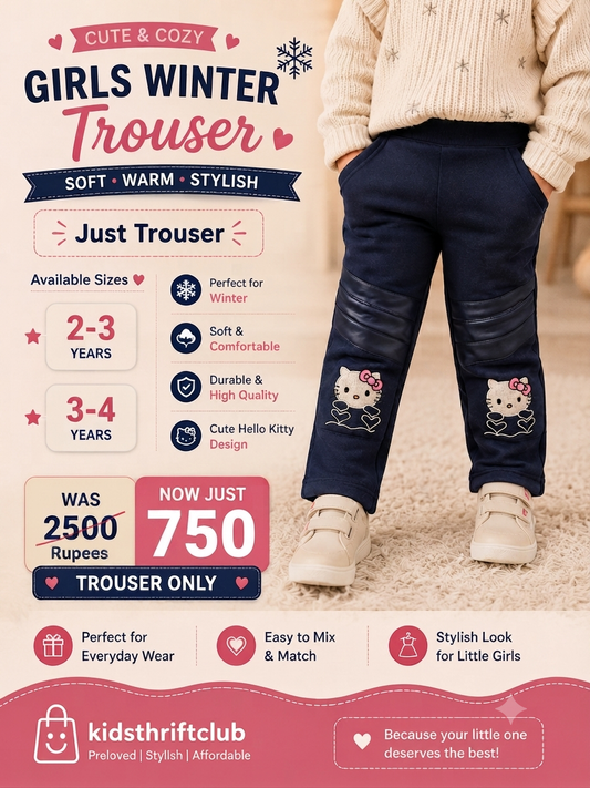 Girls Navy Blue Hello Kitty Winter Trouser – Warm & Stylish Kids Pants