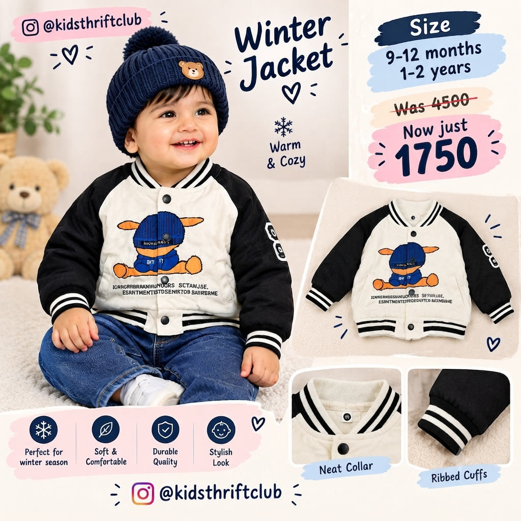 Kids Winter Jacket for Boys – Warm & Cozy Cartoon Bomber Jacket