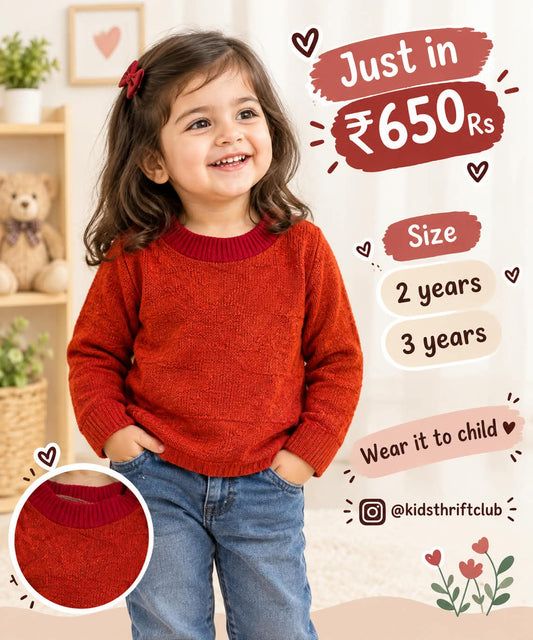 Red Knitted Sweater for Kids | Cozy Crewneck Winter Pullover