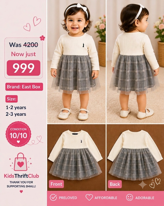 East Box Off-White Ribbed Top & Grey Plaid Tulle Dress – Baby & Toddler
