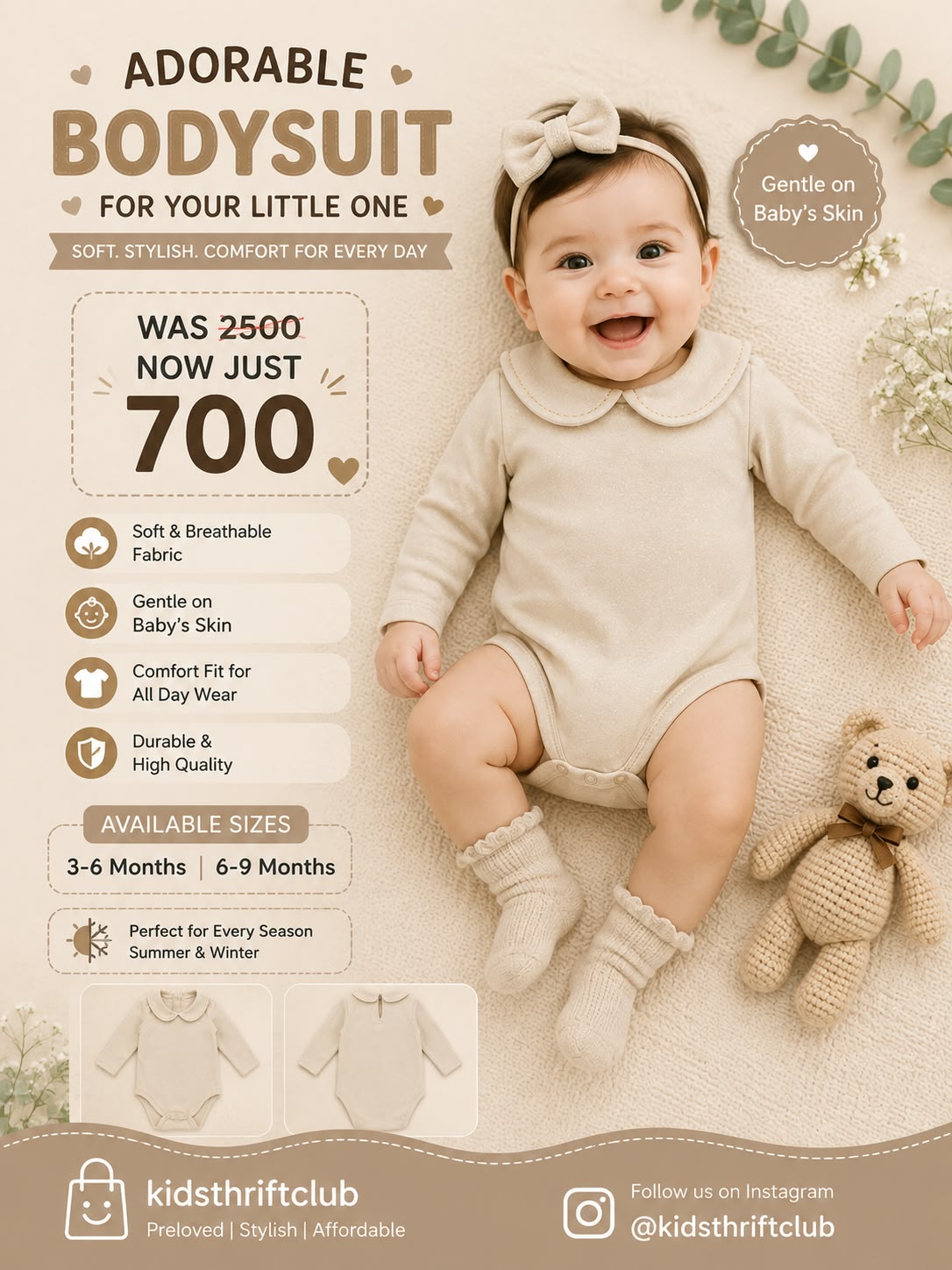 Baby Cream Peter Pan Collar Bodysuit – Soft fancy Romper