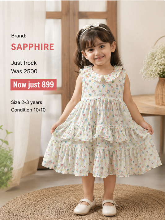 Sapphire Girls White Floral Tiered Summer Frock