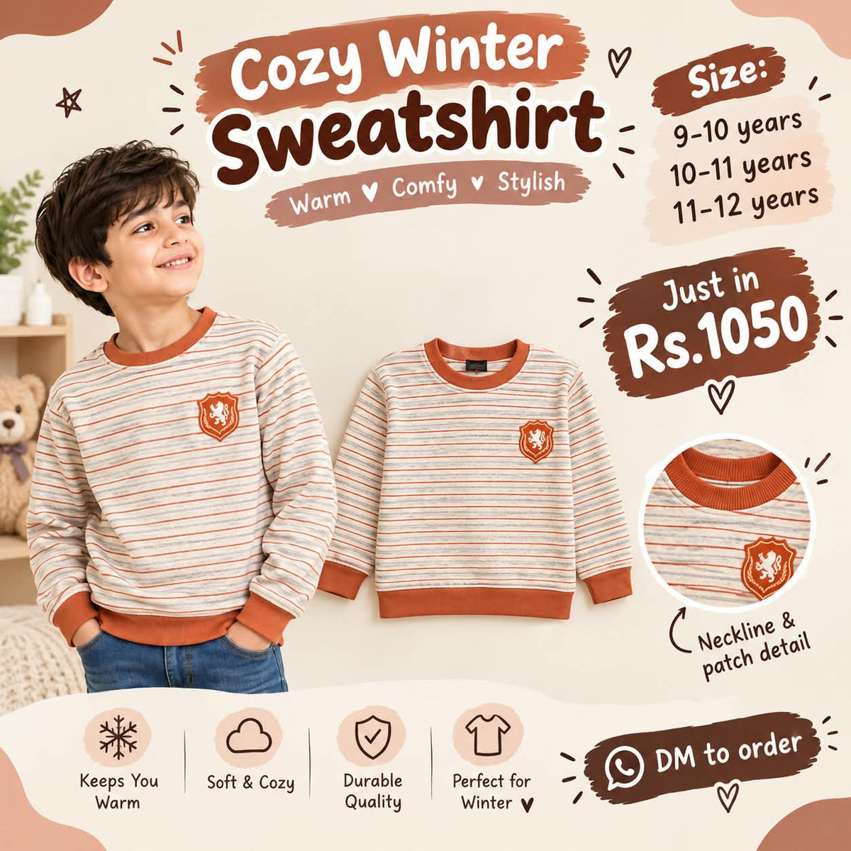 Stripe Pattern Cozy Winter Sweatshirt for Kids