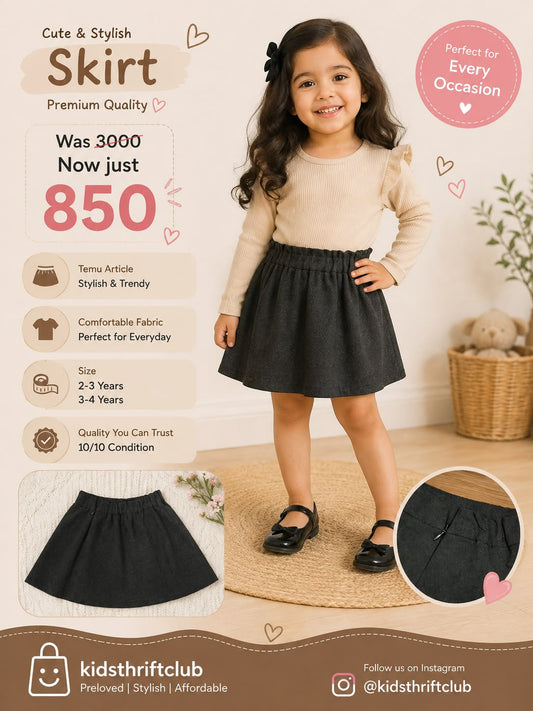 Girls Black A-Line Skirt – Stylish Everyday & Party Wear