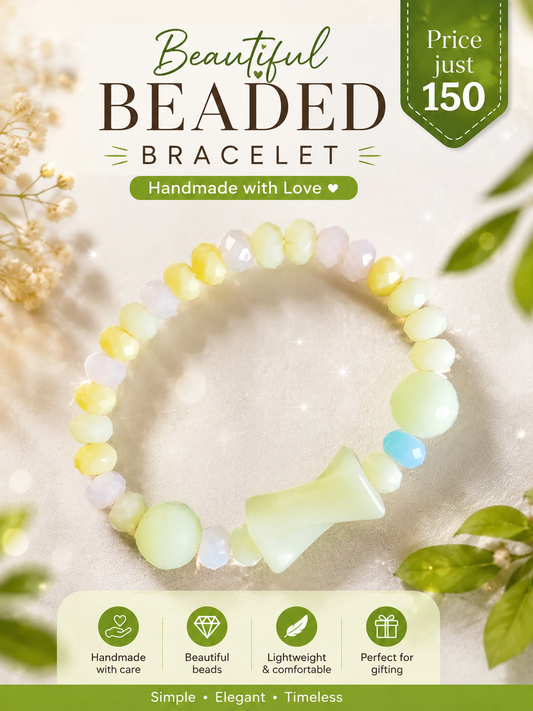 Handmade Beaded Bracelet with Pastel Beads & Charm